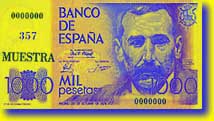 1 000 pesetų banknoto aversas