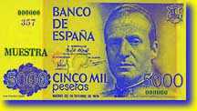 5 000 pesetų banknoto aversas