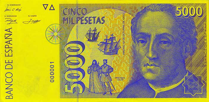 Recto du billet de 5 000 pesetas